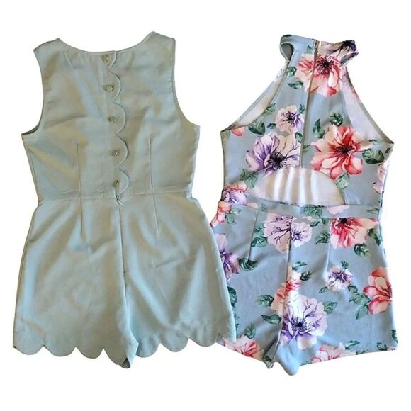 Y2K Boho High Rise Green and Floral Romper Shorts Size Large Bundle of 2 - Picture 7 of 14